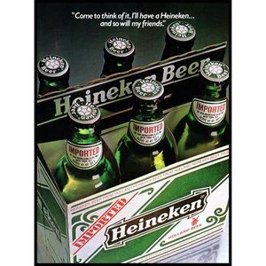 1983 Heineken Beer 6 Pack Bottle Vintage Print Ad Holland Dutch Wall Art Photo